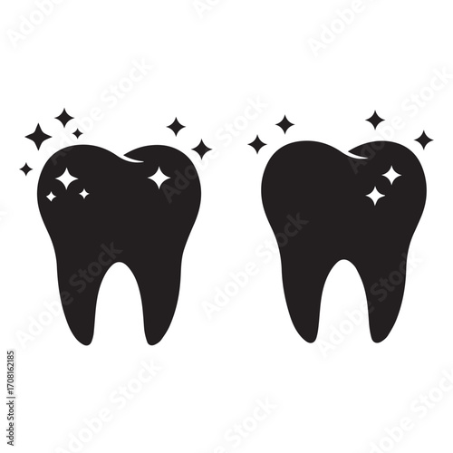 Two Black Silhouette Teeth With Sparkles tooth dental