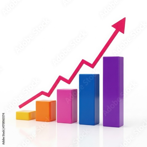 Business growth chart showing upward trend with colorful bars and red arrow isolated on white background Free Download Business growth chart showing upward trend with colorful bars and red arrow isolated on white background - GFXLoad