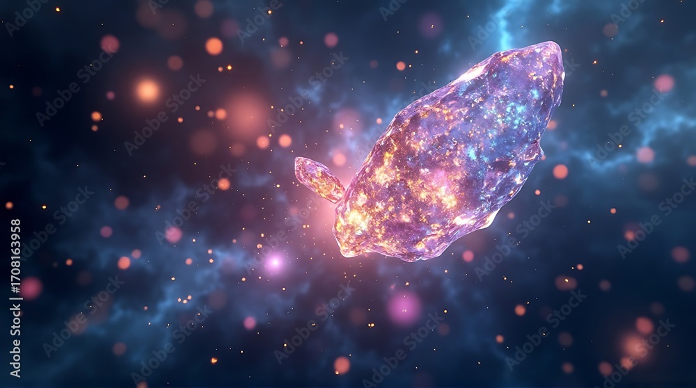 Fototapeta premium A luminous nebula envelops a cosmic planet, creating a breathtaking celestial scene in the vast, star-filled universe