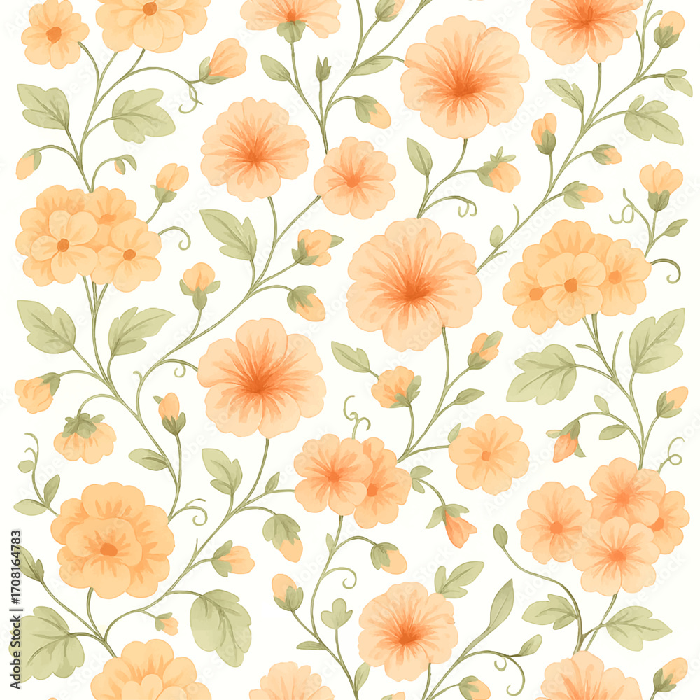custom made wallpaper toronto digitalSeamless Hand-Drawn Floral Pattern with Orange Blossoms