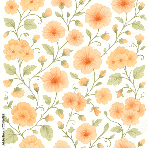 Wallpaper Mural Seamless Hand-Drawn Floral Pattern with Orange Blossoms Torontodigital.ca