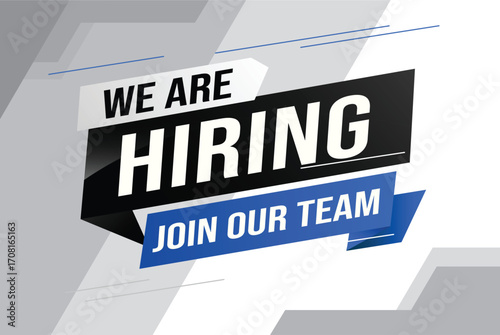 hiring recruitment Join now design for banner poster We are hiring lettering with geometric shapes lines. Vector illustration typographic. Open vacancy design template modern concept 