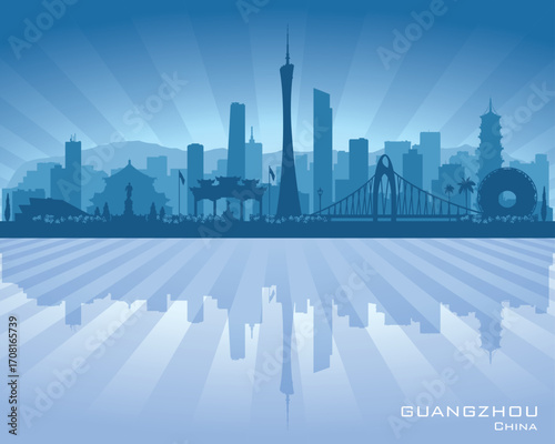 Guangzhou China city skyline vector silhouette