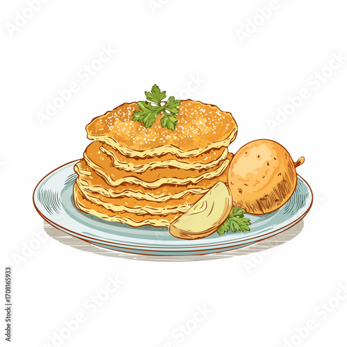 Delicious stack of potato pancakes, traditional Czech bramborák, eastern european cuisine