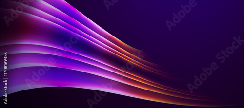 Bright neon colored flowing lines on a dark purple background
