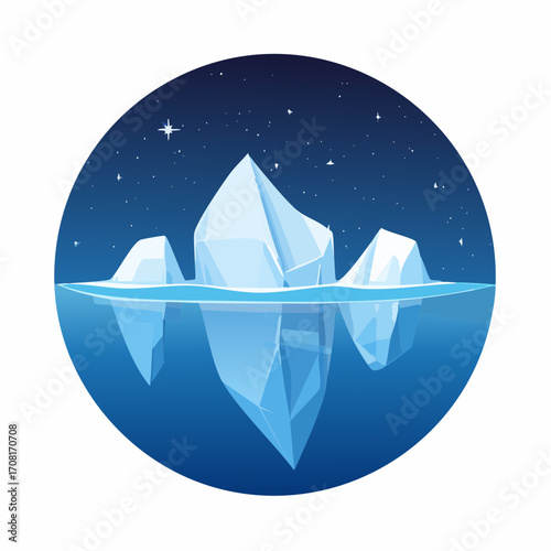 Icebergs floating under a starry night
