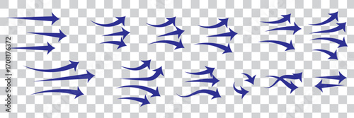 Vector Arrows Set Showing Wind Flow, Air Circulation, and Motion Direction in Blue Gradient