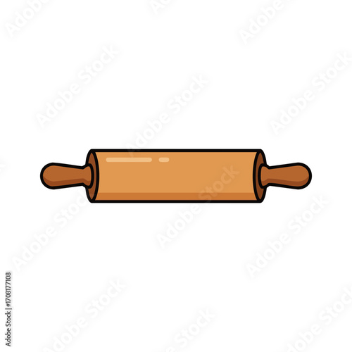An isolated vector illustration of a traditional wooden rolling pin. A classic kitchen utensil for baking, cooking, and preparing dough for pastries and bread