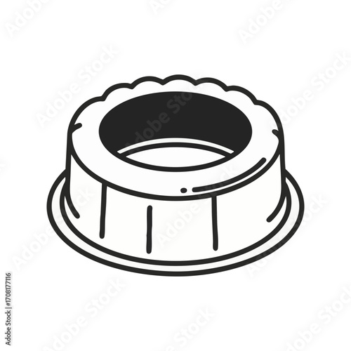 Black and white outline icon of a molded gelatin dessert, pudding, or cake. Vector illustration for sweet confectionery and baking concepts