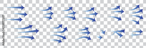 Vector Arrows Set Showing Wind Flow, Air Circulation, and Motion Direction in Blue Gradient