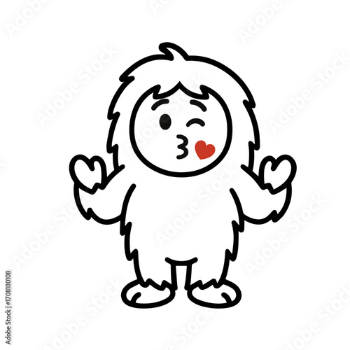 character emotion yeti kiss vector on white background Vector icon character with emotion