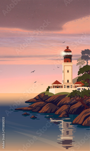 lighthouse at dusk