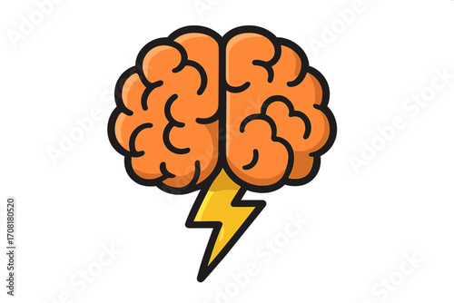 Brainstorm icon with lightning. Creative idea, inspiration, intelligence concept. Mind power, thinking symbol. Vector illustration for innovation, genius. Mental health logo.