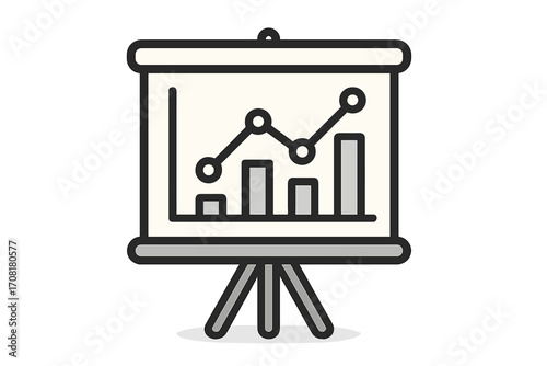 Presentation chart icon. Business data analytics and statistics graph. Financial report and marketing growth on a flip chart. Infographic vector symbol for success.