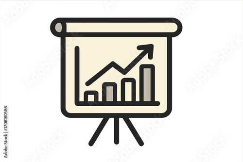 Business growth chart on presentation board. Financial success, profit increase concept. Marketing report diagram. Data analysis vector icon. Statistics graph arrow up.