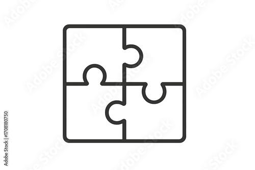 Puzzle icon for teamwork and collaboration. Jigsaw pieces connecting for a business solution. Strategy, partnership, and problem-solving concept. Simple line vector graphic.