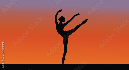 Silhouette of Ballet Dancer Performing Arabesque at Sunset