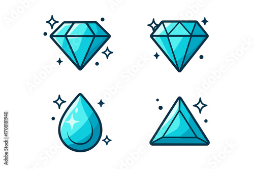 Shining diamond stones logo design, sparkling gem vector cartoon illustration, luxury jewelry emblem, clear transparent background, premium crystal icon set, elegant graphic branding element