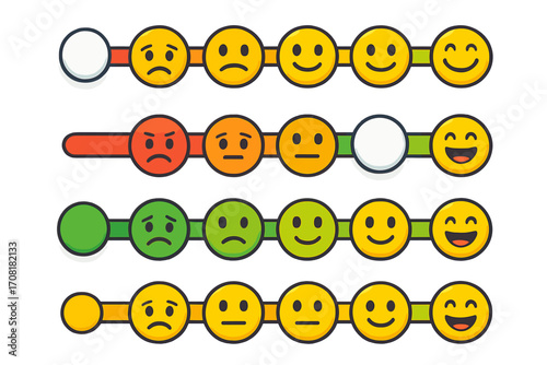 Social media poll emoji slider stickers vector set with transparent background, cartoon style emoticons for interactive feedback, digital engagement, and user reactions collection