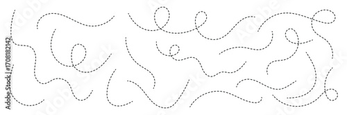 Hand drawn dotted lines path on white background. Curved dotted line, Path travel dotted line trip dashed trace destination. Vector illustration