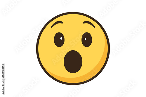 Surprised face emoji vector illustration, cartoon shocked expression emoticon, round yellow surprised smiley face, open mouth, big eyes, amazed disbelief emotion icon, transparent background