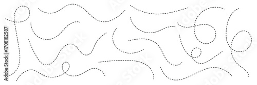 Hand drawn dotted lines path on white background. Curved dotted line, Path travel dotted line trip dashed trace destination. Vector illustration