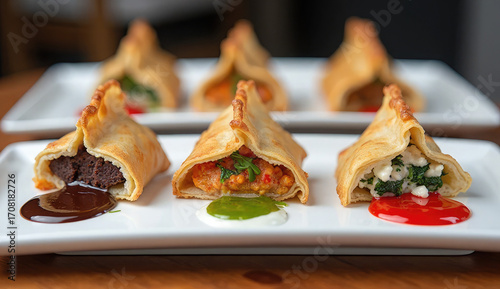 Assorted Flavored Mini Pastries on White Plates