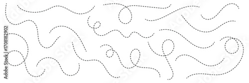 Hand drawn dotted lines path on white background. Curved dotted line, Path travel dotted line trip dashed trace destination. Vector illustration