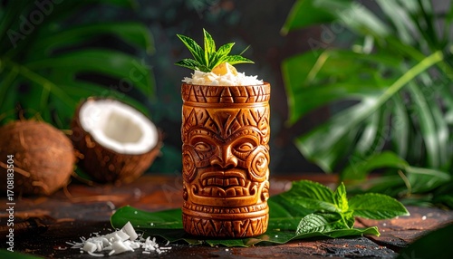 Painkiller Tiki Cocktail with Rum and Coconut Cream