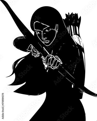 Black or white woman archer vector