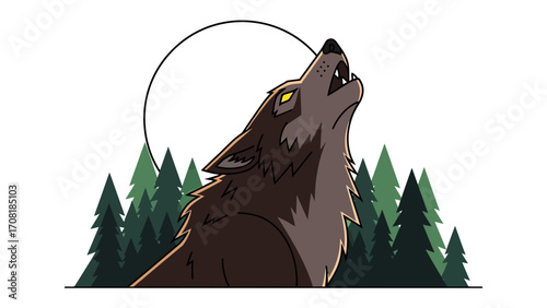 Wolf in Moonlight Serenade: A majestic wolf raises its head to the moon, embodying the wild beauty and mystical allure of the wilderness. Against the backdrop of a forest.