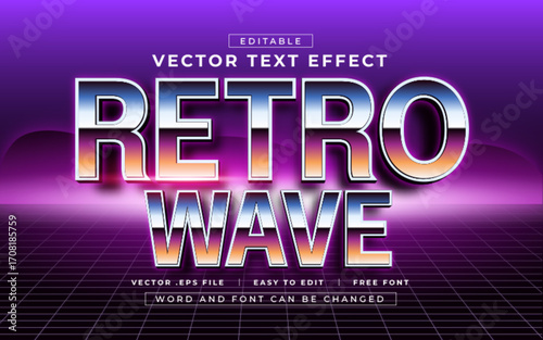 Retro Wave 3D editable text effect style