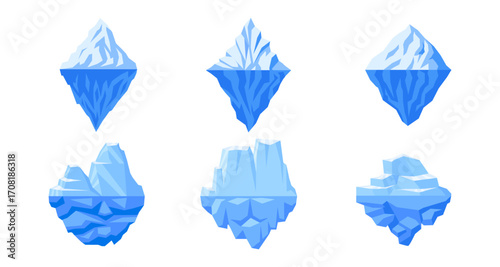 Variety of floating icebergs in flat design with detailed geometric shapes