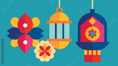 Vibrant colorful lanterns and decorative elements festive celebration vector illustration eps scalable