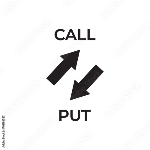 Option trading icon vector with call and put arrows, representing financial derivatives, contracts, hedging, speculation, risk management, stock market strategies, and investment tools.