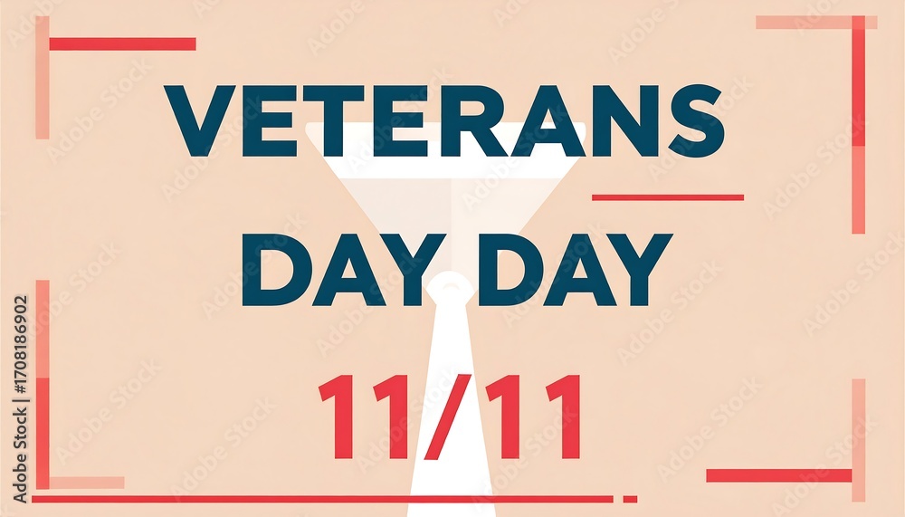 Fototapeta premium Veterans Day Tribute: Flat lay graphic design featuring the date 11/11, in muted red and beige tones against a clean white background.