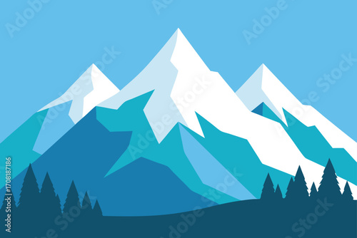 Snowy Mountain Landscape Vector Illustration