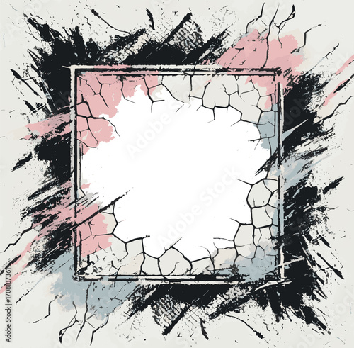  A composition featuring vibrant textures of cracks and blended color strokes, presenting an artistic grunge appearance with an emphasis on dynamic contrasts and artistic depth