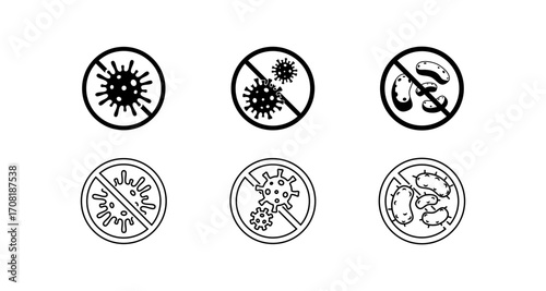 Set of anti virus and bacteria signs in thin line style