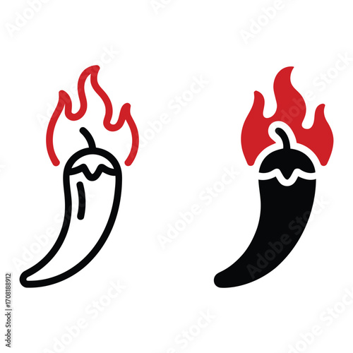 Two chili peppers with flames in different styles