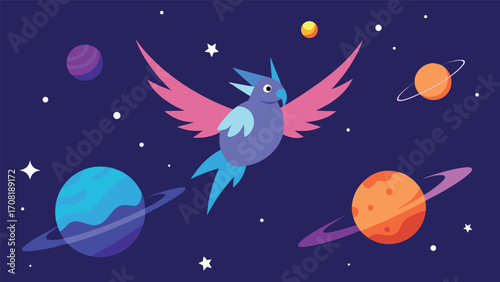 Magical mythical creature soaring through starry cosmic gala vector illustration