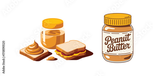 Peanut butter jar and sandwiches food vector illustration 