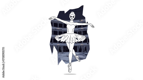 Graceful Ballerina in Dance: A captivating graphic illustration of a ballerina, showcasing poise and artistry as she elegantly dances, conveying the beauty and grace of movement.