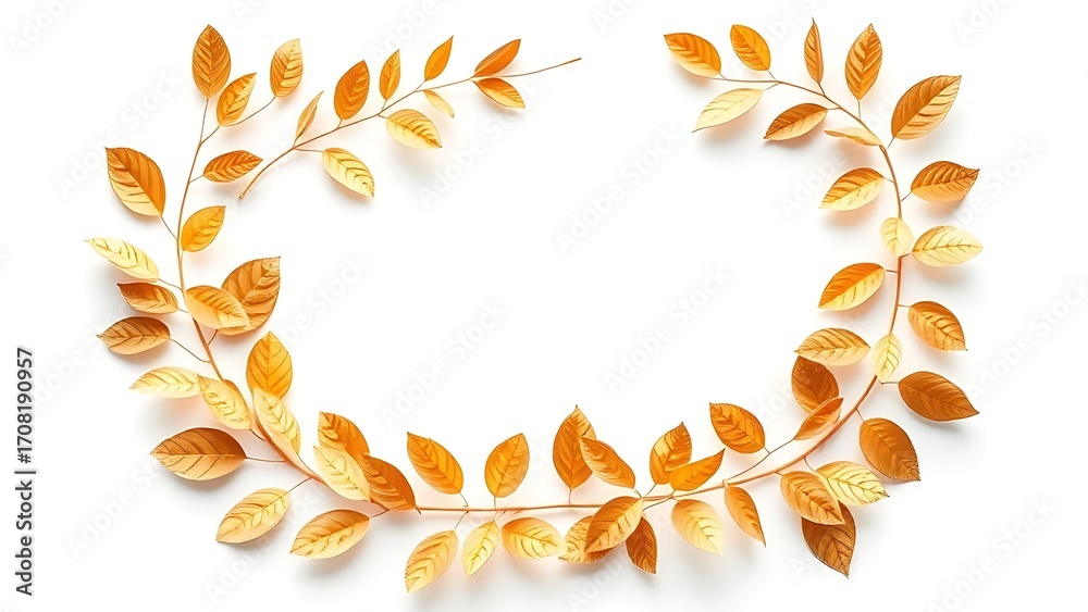 An elegant golden wreath made of watercolor leaves, displayed on a clean white background. An elegant golden wreath made of watercolor leaves, displayed on a clean white background.