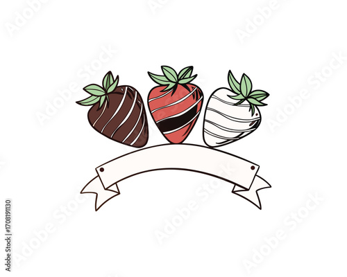 chocolate strawberries with a banner strawberry vector  illustration