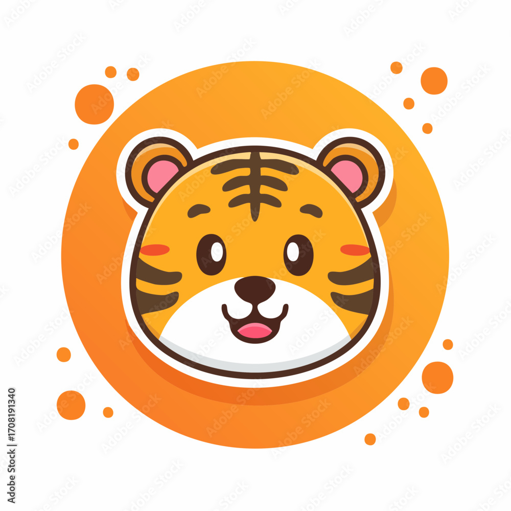 A cute and happy cartoon indian tiger cub head smiling, an adorable wild animal mascot vector illustration design A cute and happy cartoon indian tiger cub head smiling, an adorable wild animal mascot vector illustration design