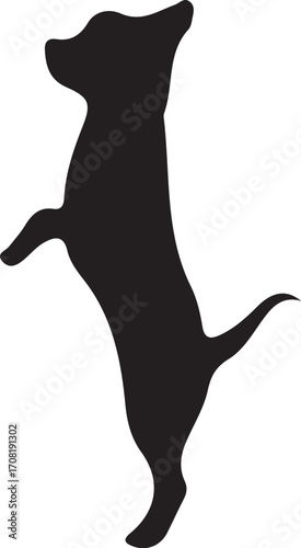 Dog silhouette: A sleek and striking black silhouette of a playful dog standing upright, offering a clean, graphic aesthetic for design projects. 