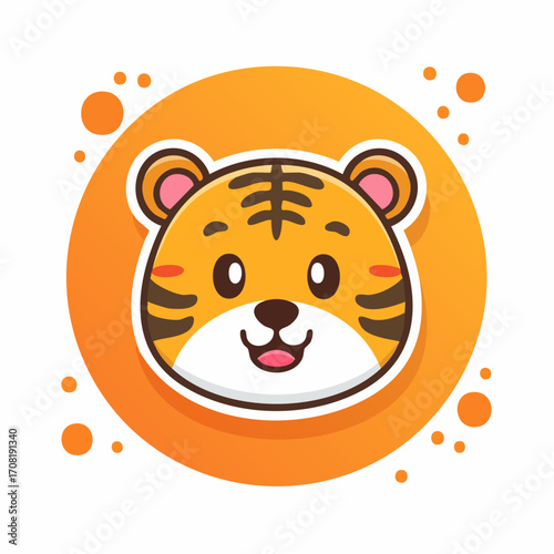 A cute and happy cartoon indian tiger cub head smiling, an adorable wild animal mascot vector illustration design