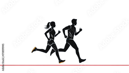 Vector Illustration of Running Man and Woman Line Art Silhouettes AI EPS PNG