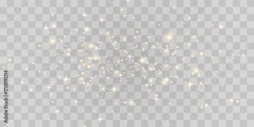 Magical light dust with a soft glow. Floating particles of light. Christmas light effect with sparkling fairy dust shining on a transparent background. Vector png